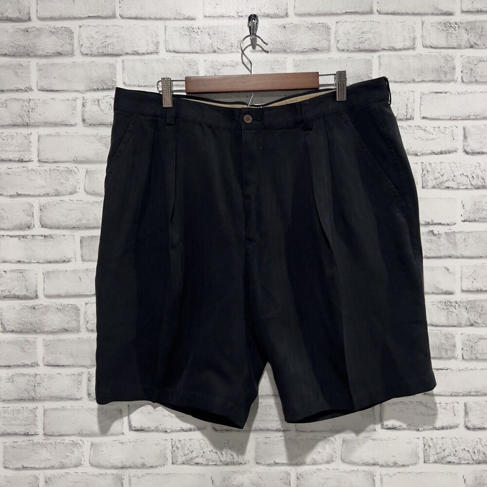 Tommy Bahama 100% Silk Black Pleated Front Shorts Size38 Mens Casual Classic